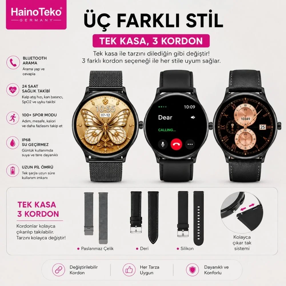 ScHitec Watch Ultra 5 Amoled Ekran Super Slim Tasarım WaterProof 3 Kordonlu Akıllı Saat Titanyum Siyah Teko5