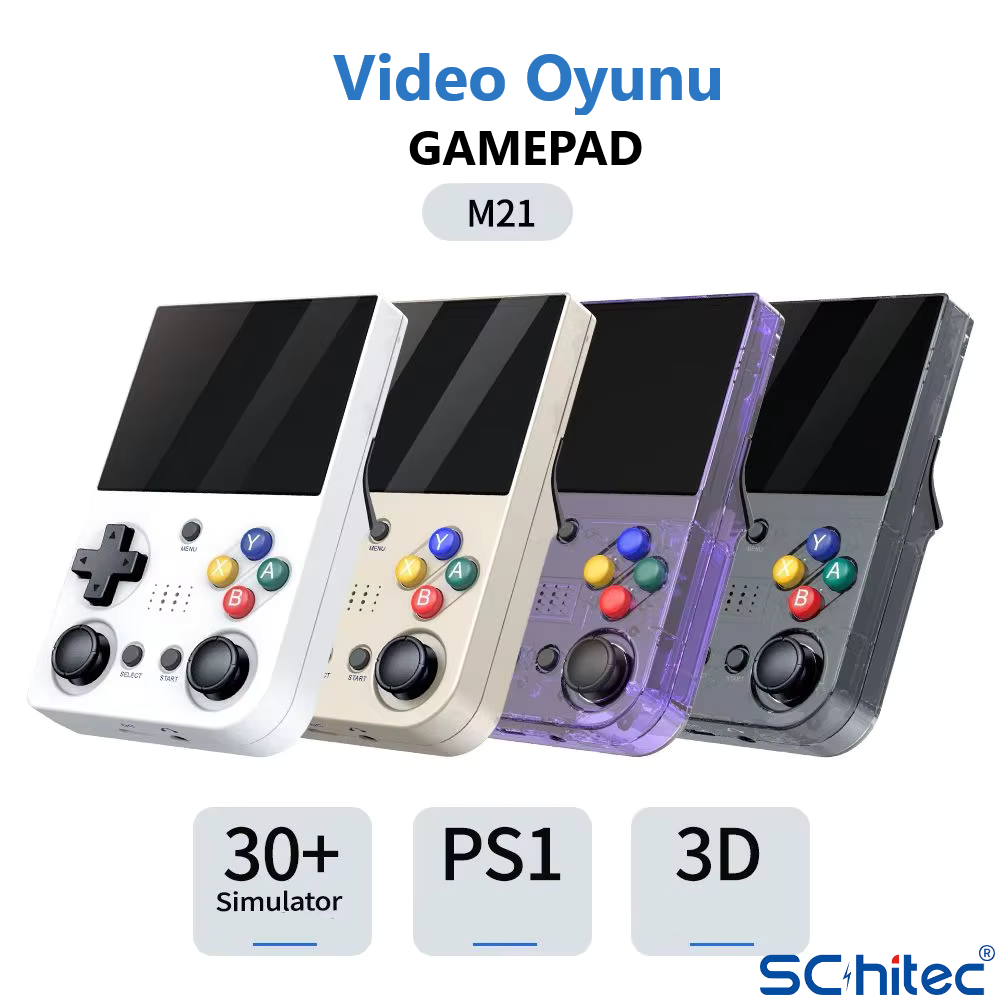 ScHitec 3.5 Inç Mini HDMI Çıkışlı Taşınabilir Retro Oyun Konsolu 20000+ Oyunlu El Atari 64Gb M21 Mor
