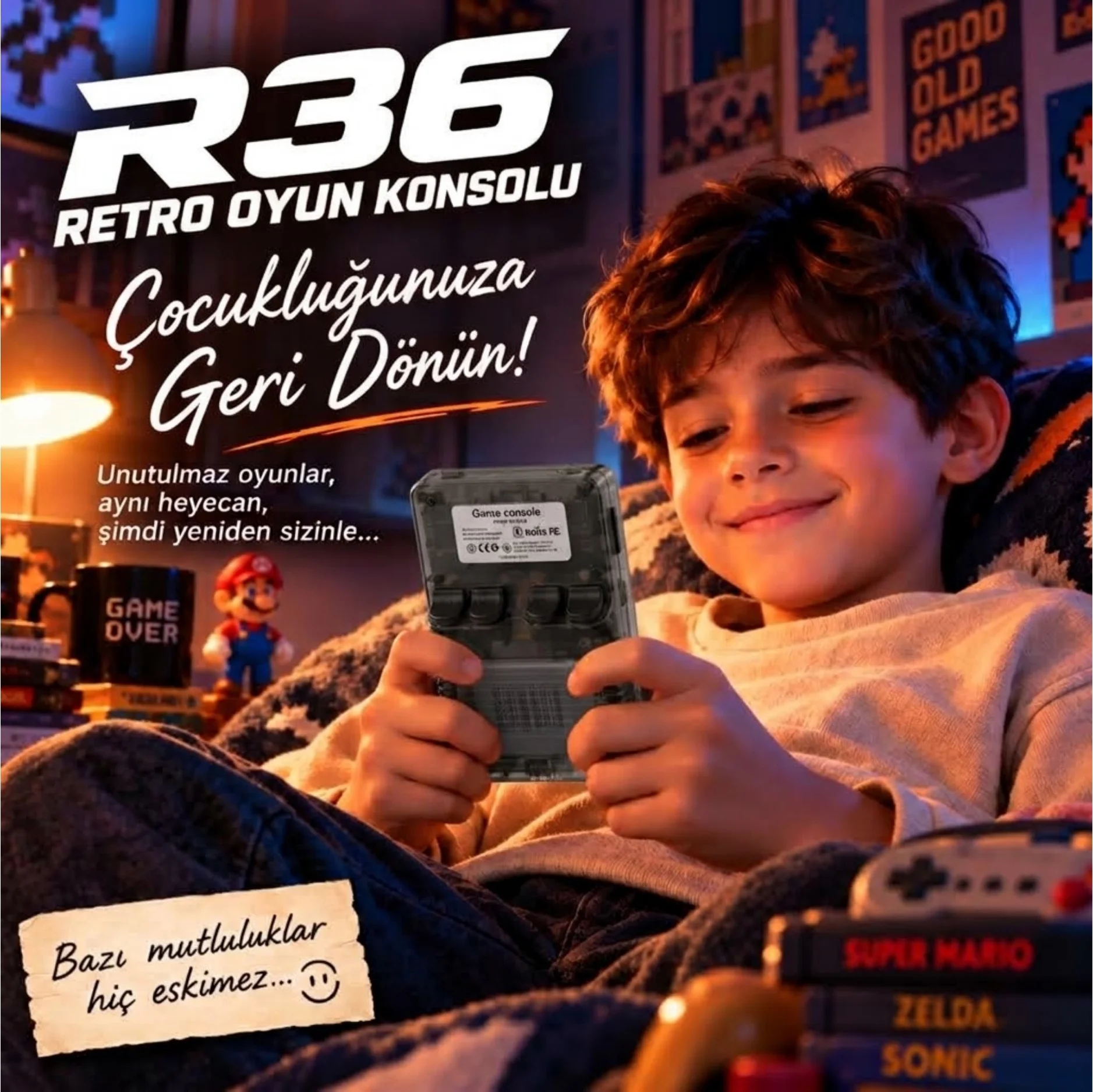 ScHitec 3.5 Inç OTG Çıkışlı Taşınabilir Retro Oyun Konsolu 15000+ Oyunlu  Şeffaf Siyah R36S