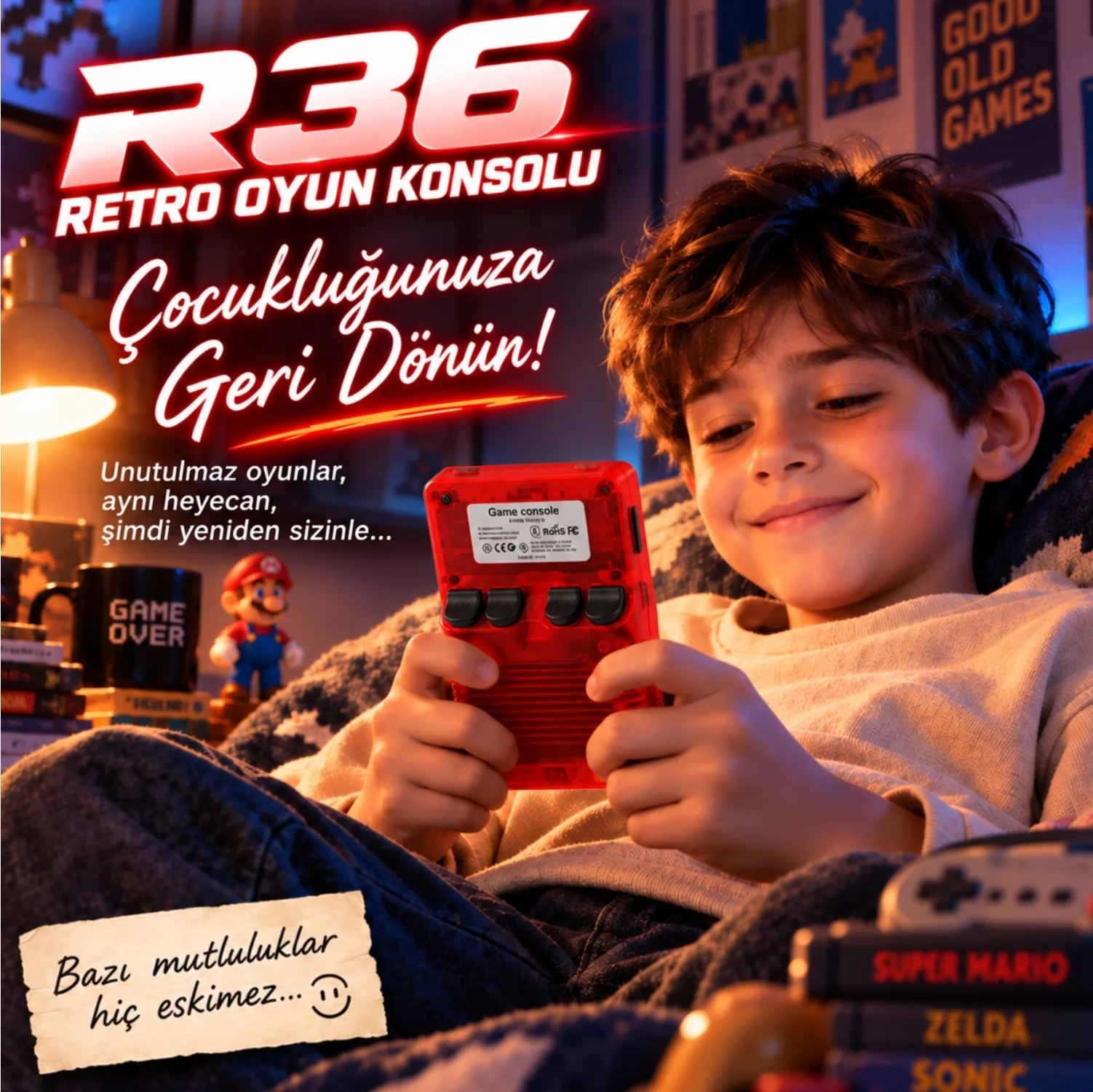 ScHitec 3.5 Inç OTG Çıkışlı Taşınabilir Retro Oyun Konsolu 15000+ Oyunlu Şeffaf Kırmızı R36S