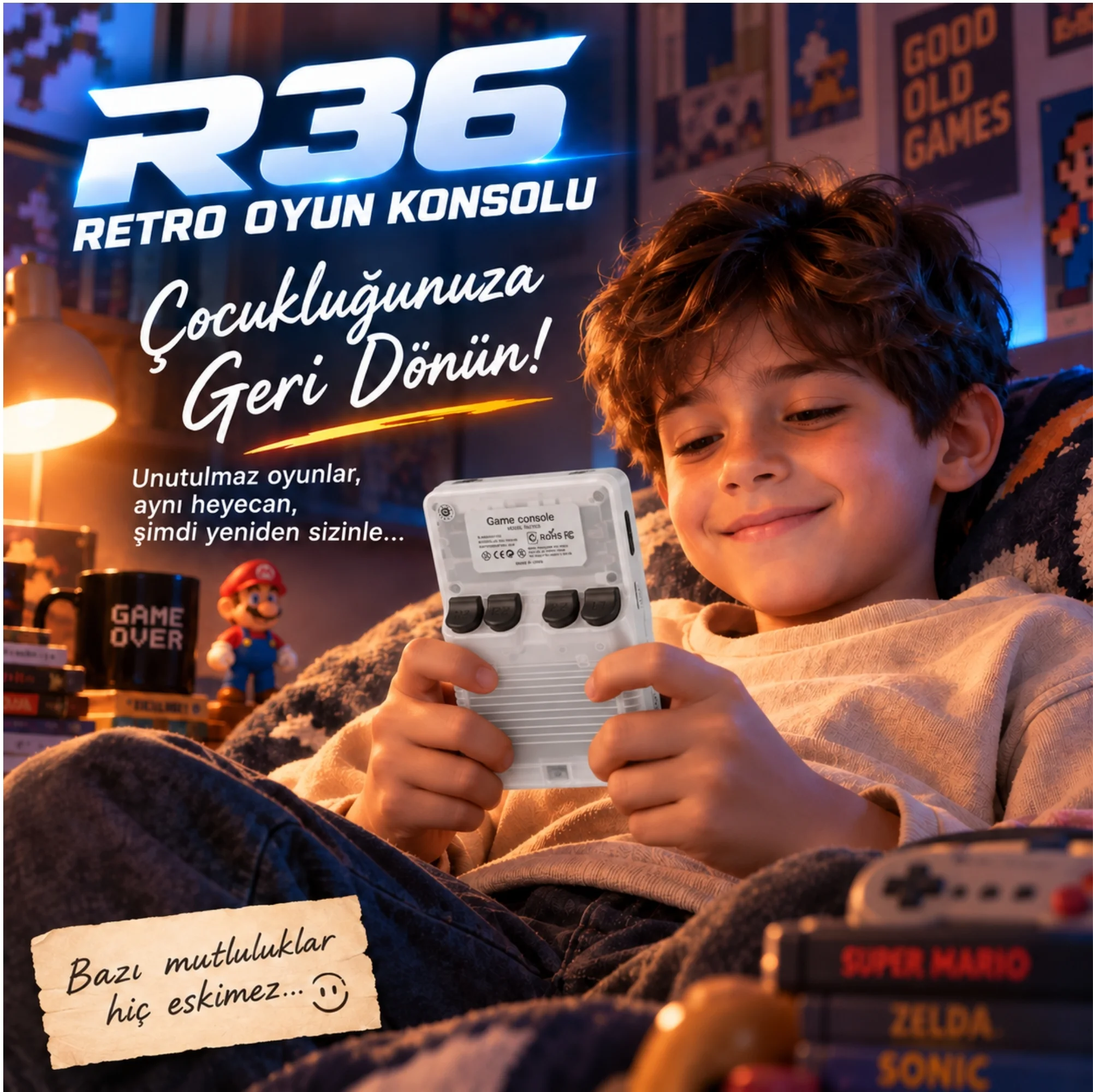 ScHitec 3.5 Inç OTG Çıkışlı Taşınabilir Retro Oyun Konsolu 15000+ Oyunlu Beyaz R36S
