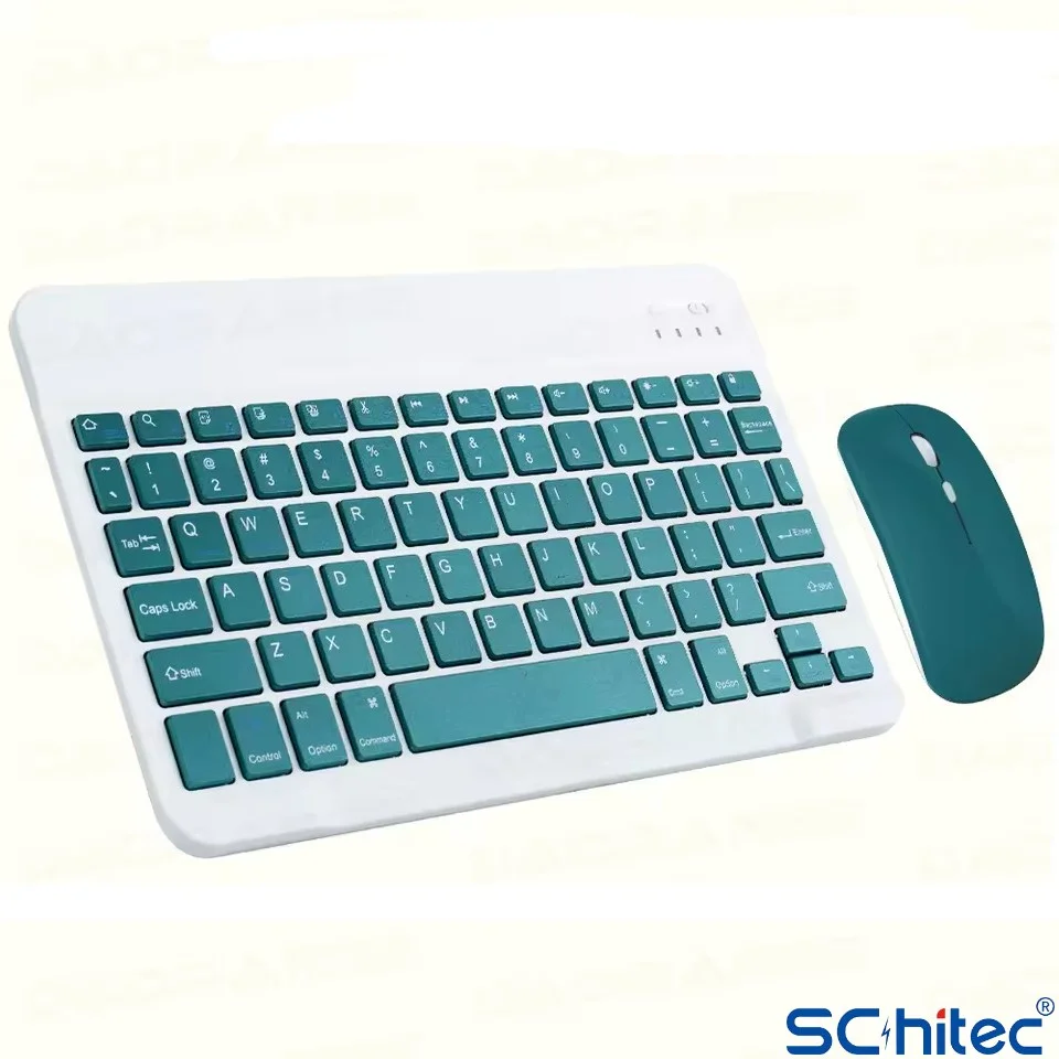 ScHitec Bluetooth Klavye + 2,4 Ghz+Bluetooth Mouse Seti Type-C Şarjlı Yeşil