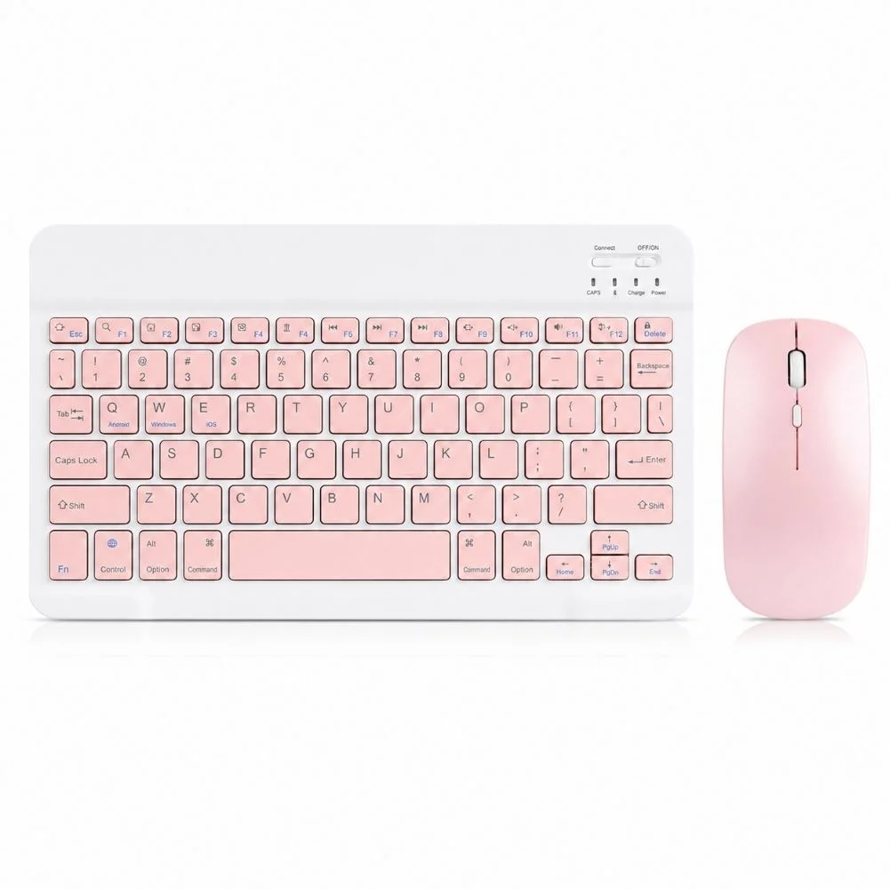 ScHitec Bluetooth Klavye + 2,4 Ghz+Bluetooth Mouse Seti Type-C Şarjlı Pembe