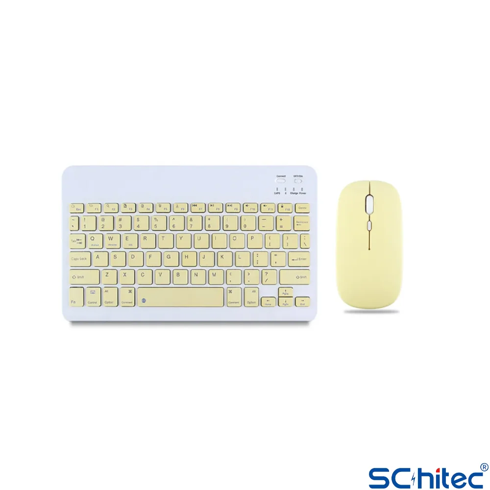 ScHitec Bluetooth Klavye + 2,4 Ghz+Bluetooth Mouse Seti Type-C Şarjlı Sarı