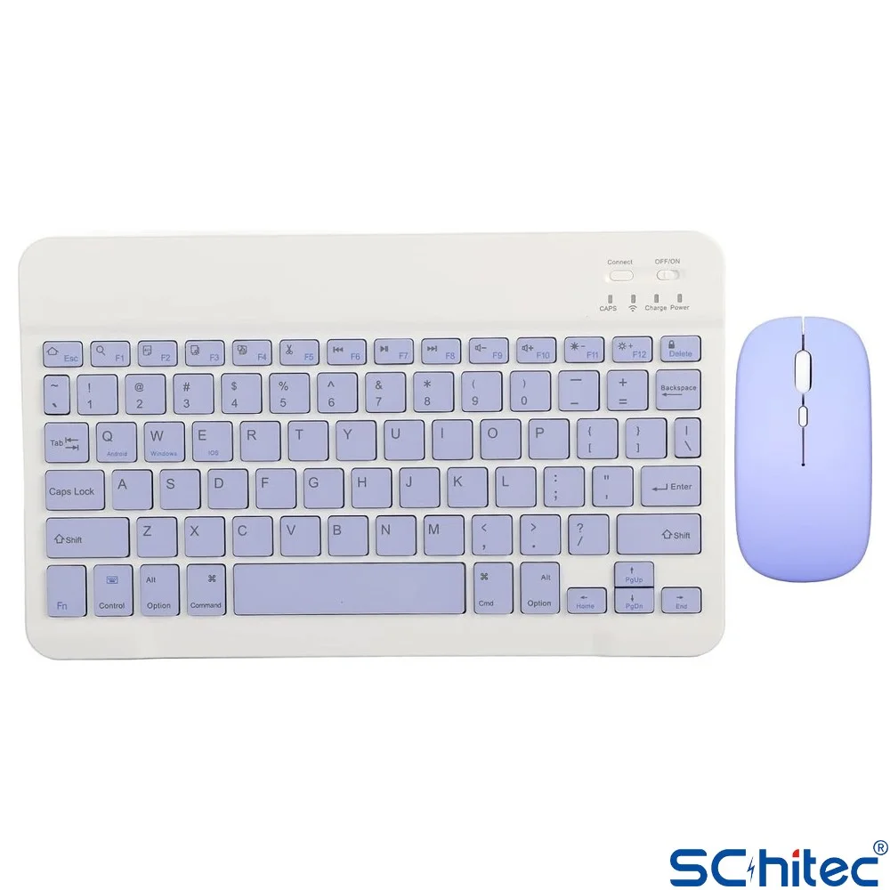 ScHitec Bluetooth Klavye + 2,4 Ghz+Bluetooth Mouse Seti Type-C Şarjlı Mor
