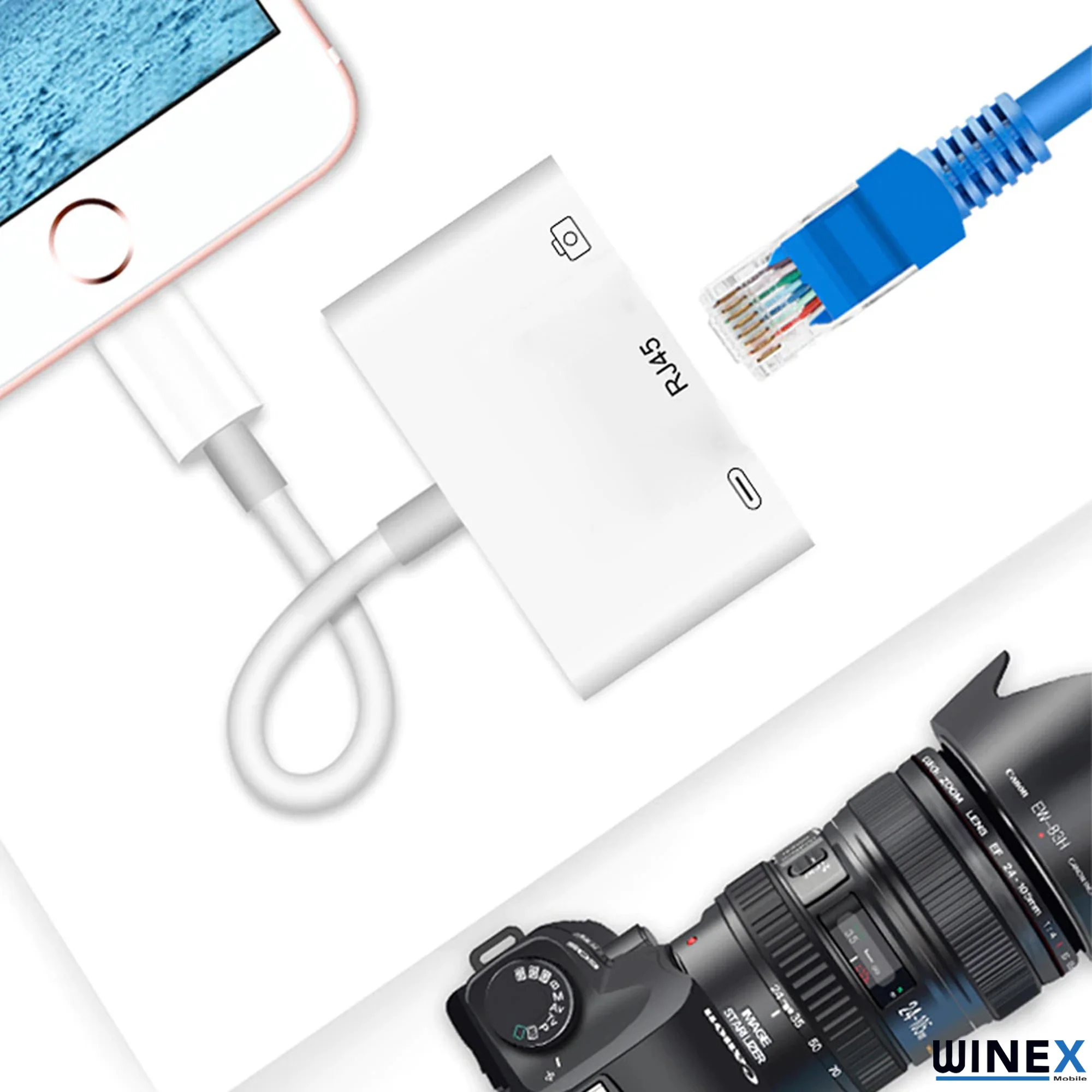 SChitec 3in1 Lightning to RJ45 + UsbA + Lightning Şarj Girişli Dönüştürücü Adaptör NK107