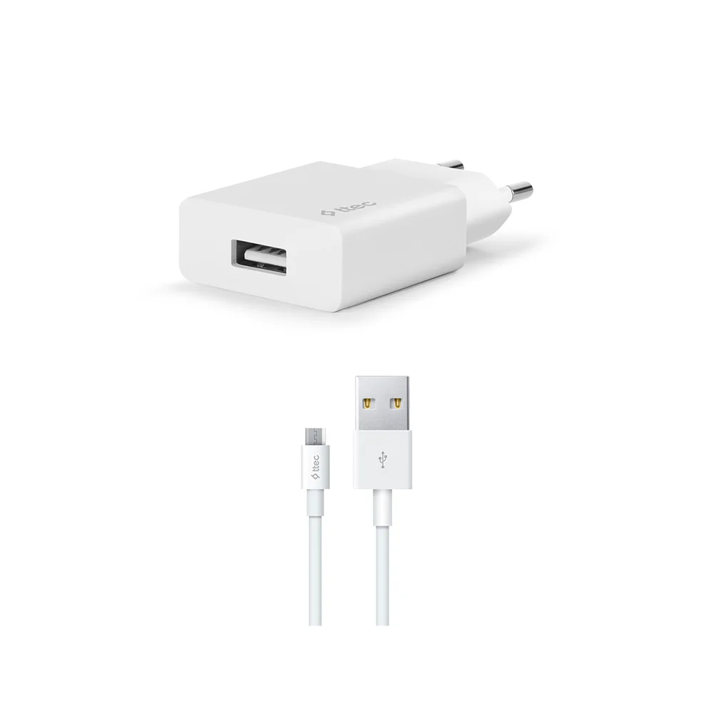 Ttec Smart Fast Charger 2.1A UsbA to Micro Kablolu Seyahat Şarj Aleti Set Beyaz