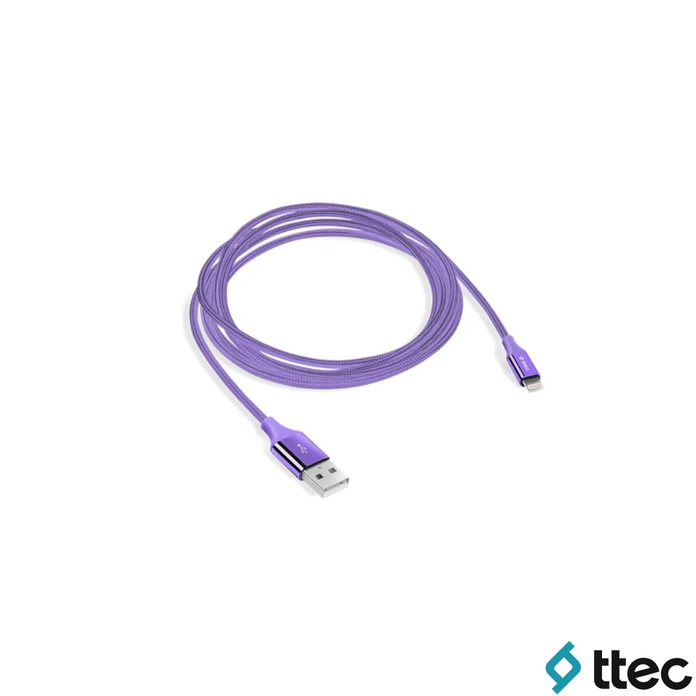 Ttec AlumiCable Extra Strong UsbA to Lightning Hızlı Data ve Fast Şarj Kablosu 120cm Mor 2DK16M