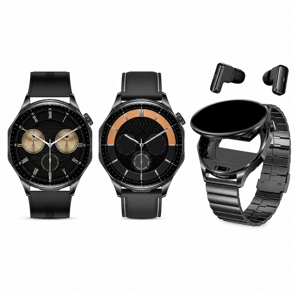 Haino Teko ST-7 Akıllı Saat BUDS Kulaklıklı 1 Kasa 3 Değiştirilebilir Kordon Bluetooth Siyah Kasa