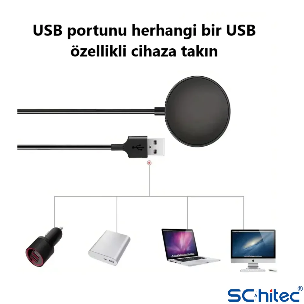 ScHitec Samsung Watch 4/Watch 5/ Watch 6 Uyumlu UsbA Girişli Fast Wireless Akıllı Saat Şarj Cihazı