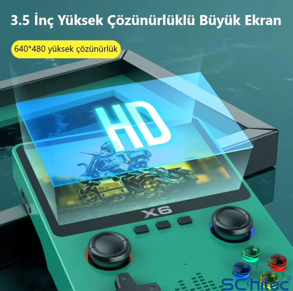 ScHitec X6 3.5inç IPS Ekran Taşınabilir Retro El Atari Oyun Konsolu 10000 Oyunlu Tv Bağlanan 32Gb Yeşil