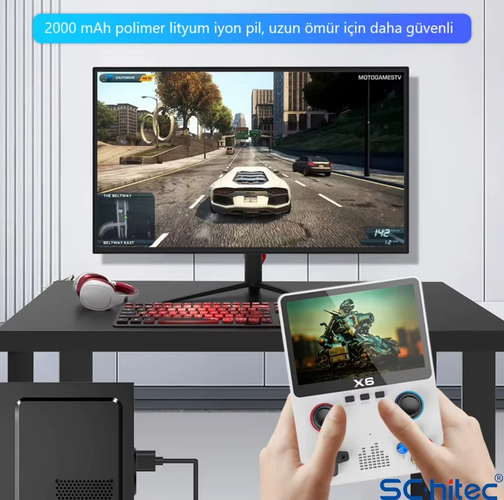 ScHitec X6 3.5inç IPS Ekran Taşınabilir Retro El Atari Oyun Konsolu 10000 Oyunlu Tv Bağlanan 32Gb Yeşil