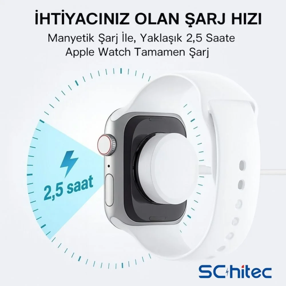 ScHitec Type-C Girişli Universal İ-watch Akıllı Saat Şarj Cihazı Beyaz C49T