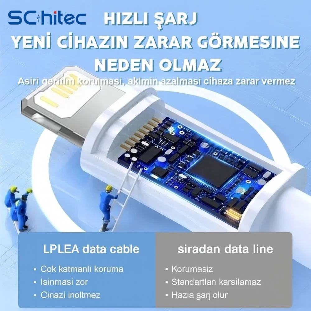 ScHitec 3 Paket 3A 60W Type-C to Lightning Hızlı Data ve Şarj Kablosu 1 Metre / 2 Metre / 3 Metre Beyaz SX253P