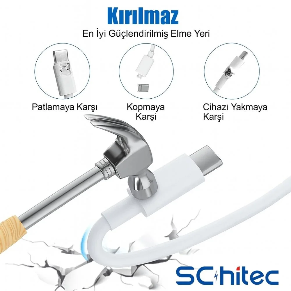 ScHitec 6A 100W Type-C to Type-C Hızlı Data ve Süper Şarj Kablosu 1 Metre Beyaz SX10