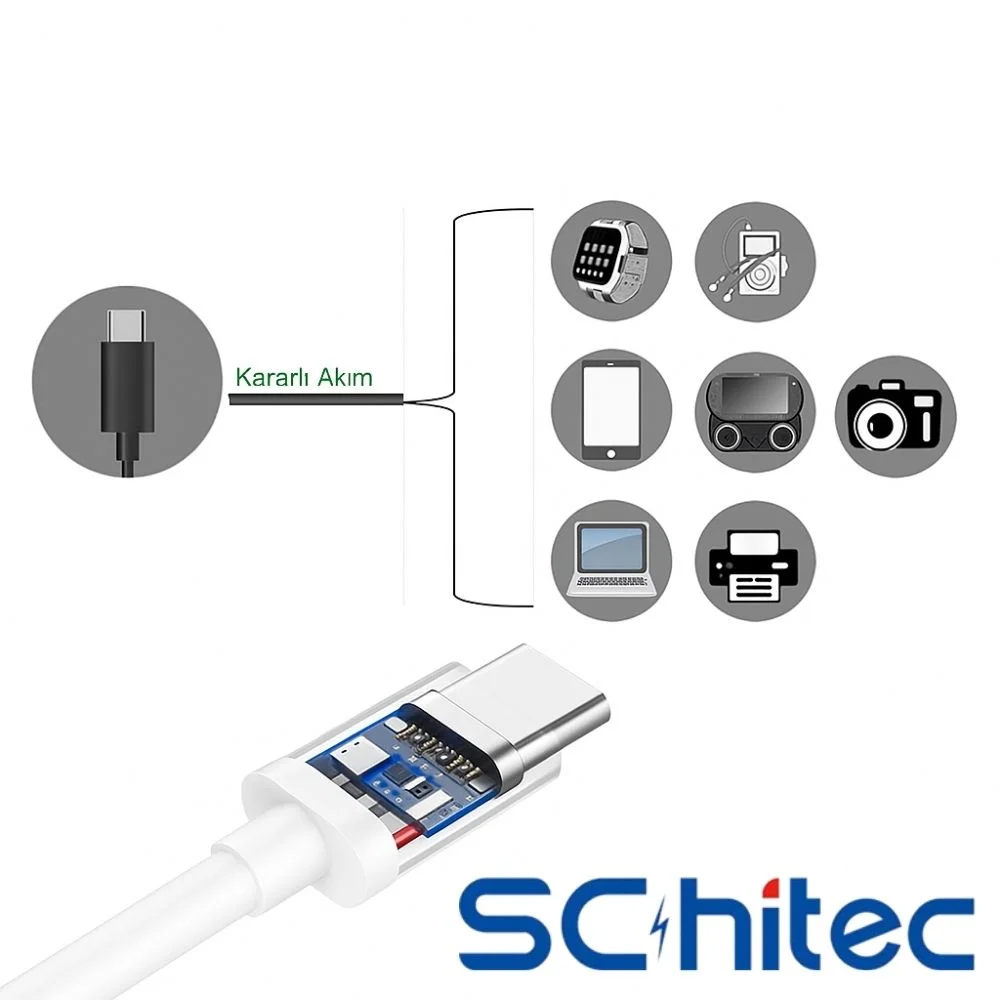 ScHitec 6A 100W Type-C to Type-C Hızlı Data ve Süper Şarj Kablosu 1 Metre Beyaz SX10