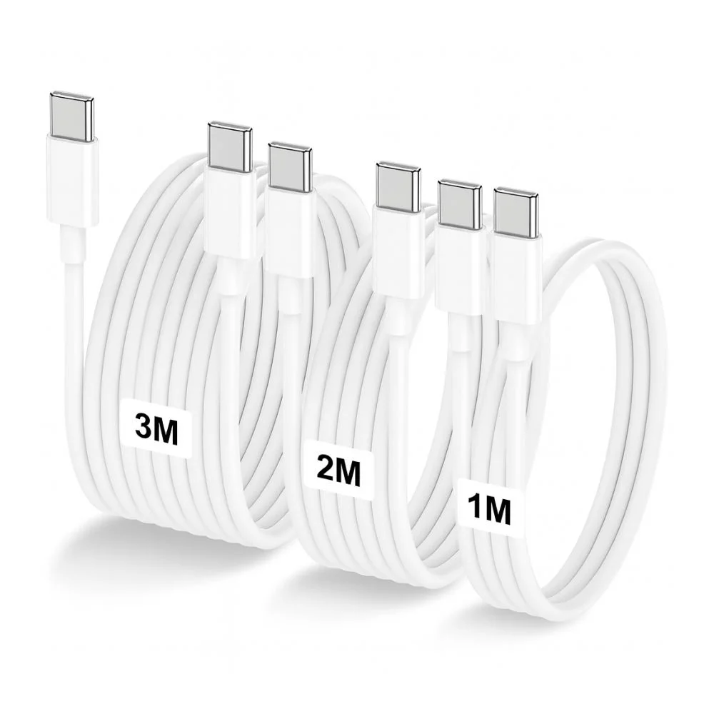 ScHitec 3 Paket 6A 100W Type-C to Type-C Hızlı Data ve Süper Şarj Kablosu 1 Metre / 2 Metre / 3 Metre Beyaz SX102030 - ScHitecSX1020303P