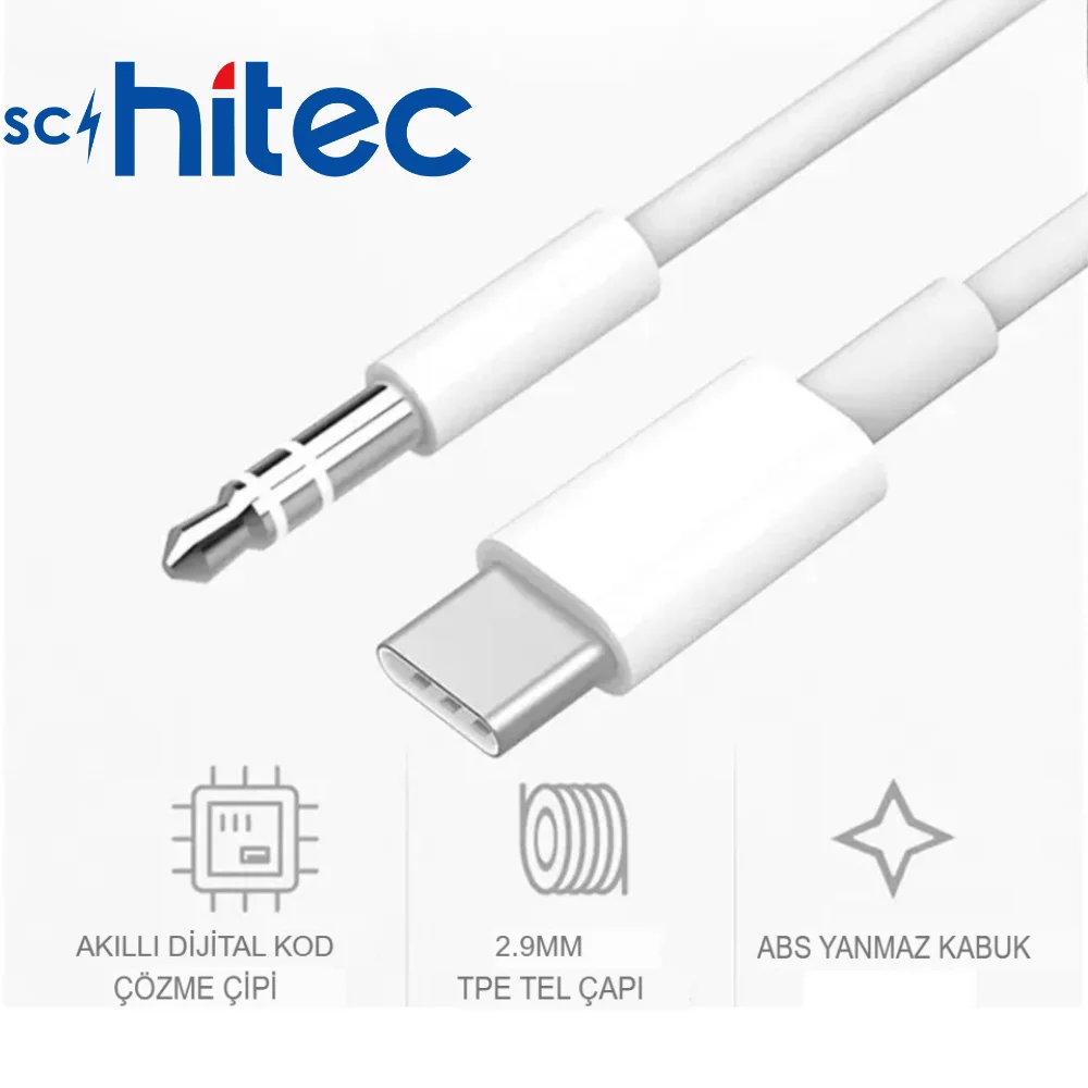 Schitec Type-c to 3.5mm Aux Ses Kablosu  Dönüştürücü Beyaz AX806