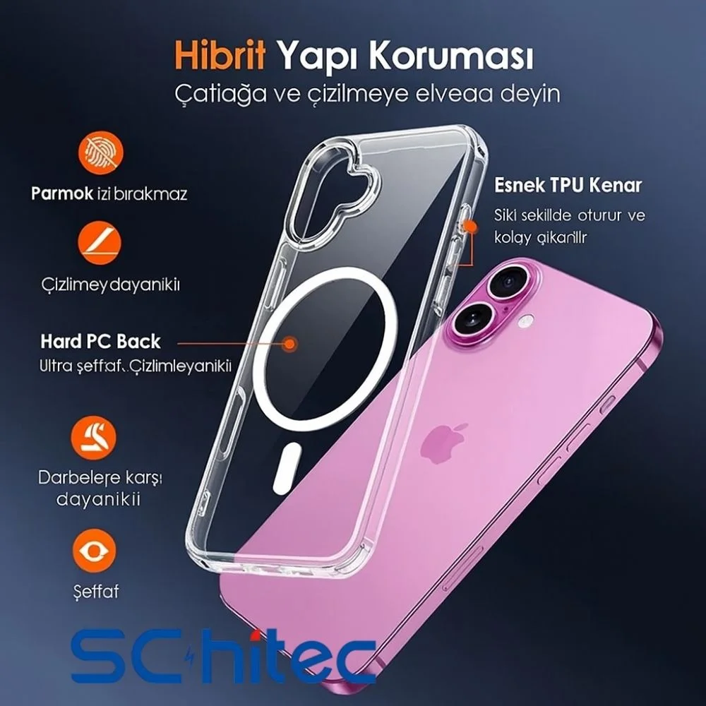 ScHitec İphone 17 Magsafe Özellikli Şeffaf Kılıf