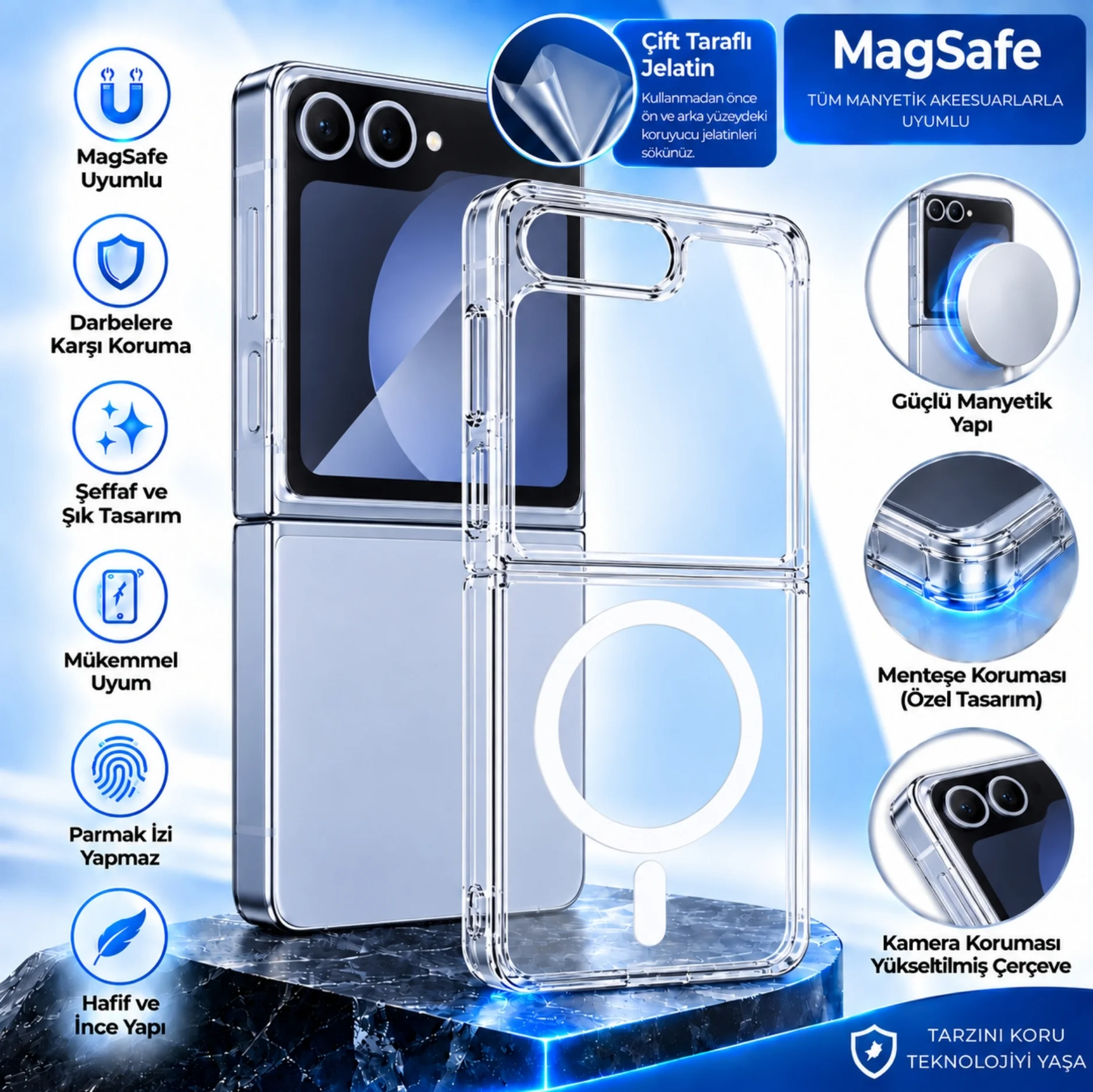 ScHitec Samsung Galaxy Z Flip 6 Magsafe Özellikli Şeffaf Kılıf