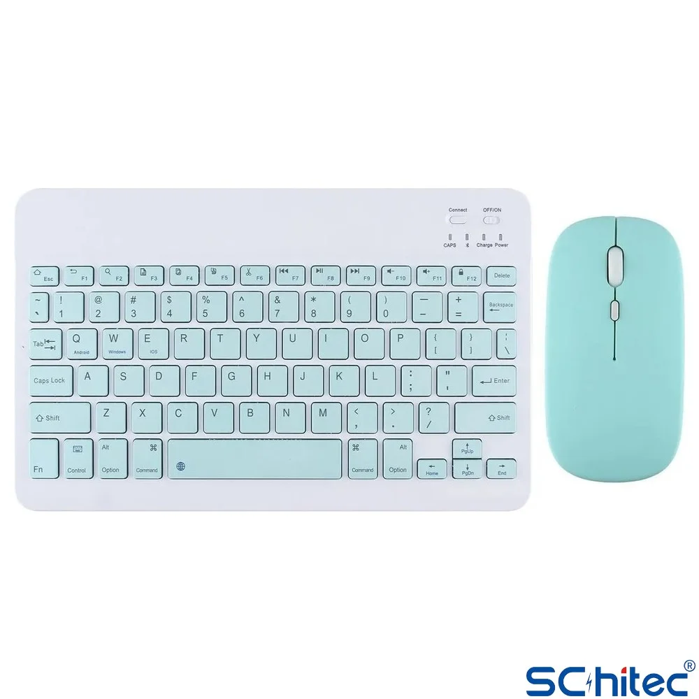 ScHitec Bluetooth Klavye + 2,4 Ghz+Bluetooth Mouse Seti Type-C Şarjlı Açık Yeşil