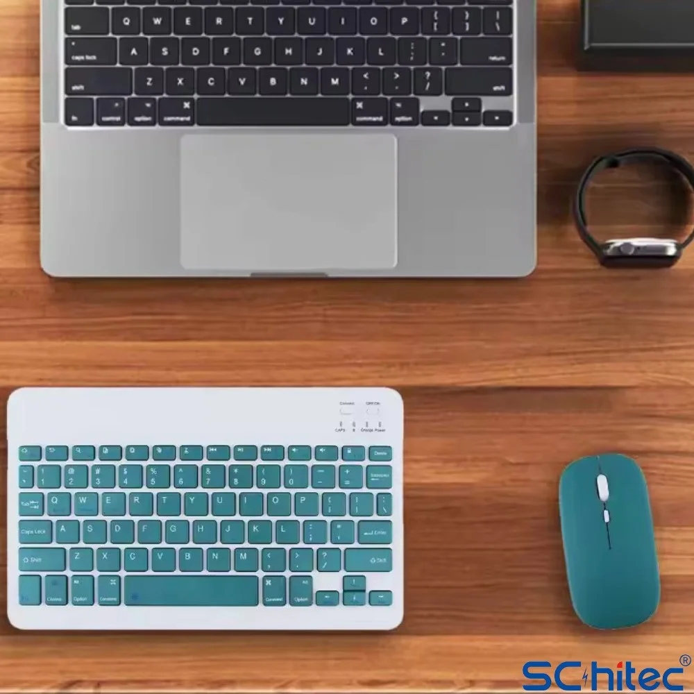 ScHitec Bluetooth Klavye + 2,4 Ghz+Bluetooth Mouse Seti Type-C Şarjlı Açık Yeşil