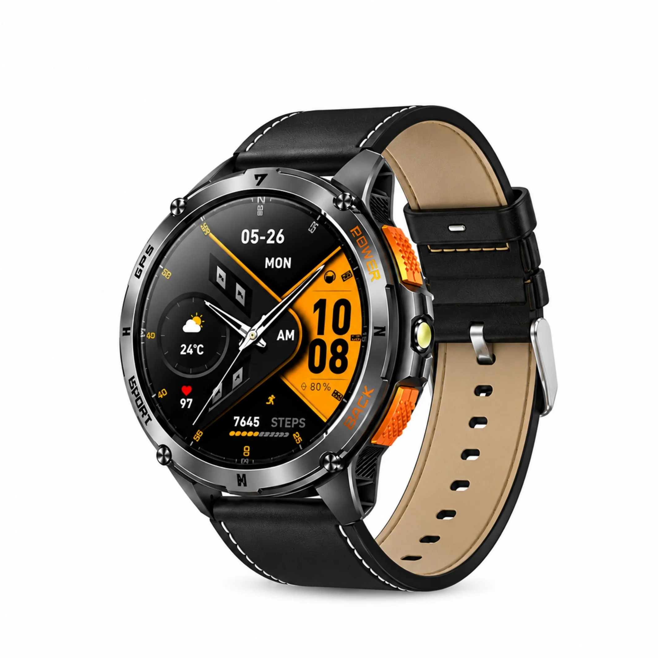 HainoTeko GPS-1 Akıllı Saat AMOLED GPS Konum Takibi Bluetooth Arama Fener 3 Kordon Set Siyah Kasa