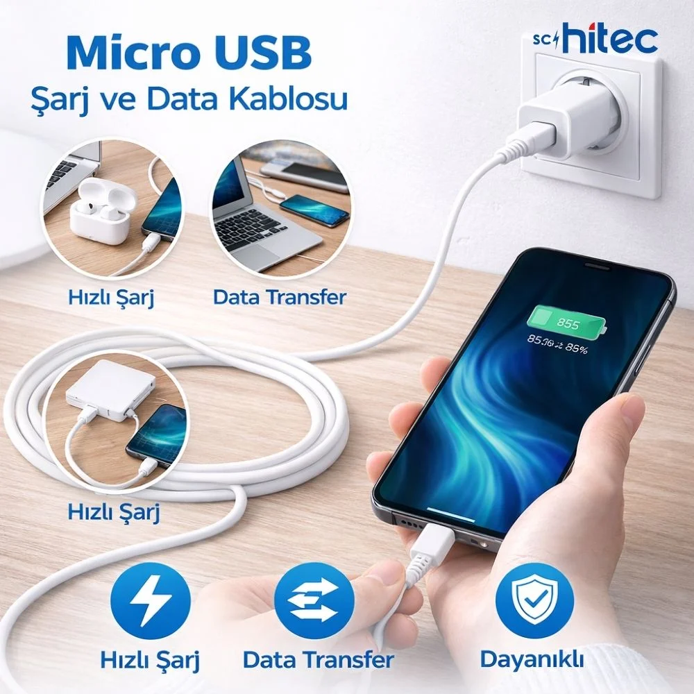 Schitec 70W UsbA to Micro Hızlı Data ve Şarj Kablosu 1m
