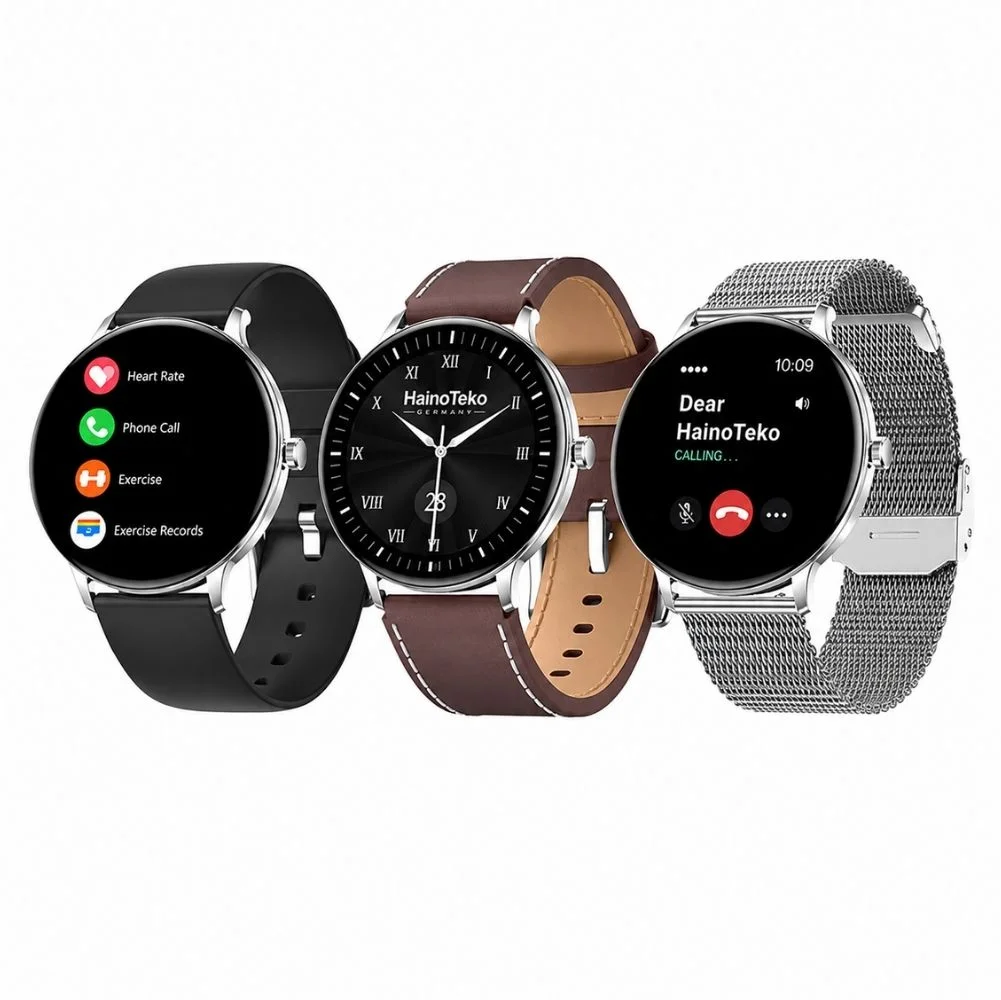 HainoTeko-27 Waterproof Akıllı Saat AMOLED Ekran Bluetooth Arama 3 Kordon Set Gümüş