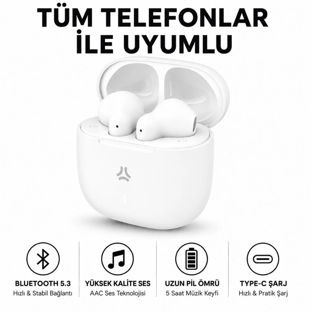 CELLY BUZ2 TWS Tam Kablosuz Bluetooth 5.3 Dokunmatik Kulak İçi Beyaz Kulaklık Type-C Girişli