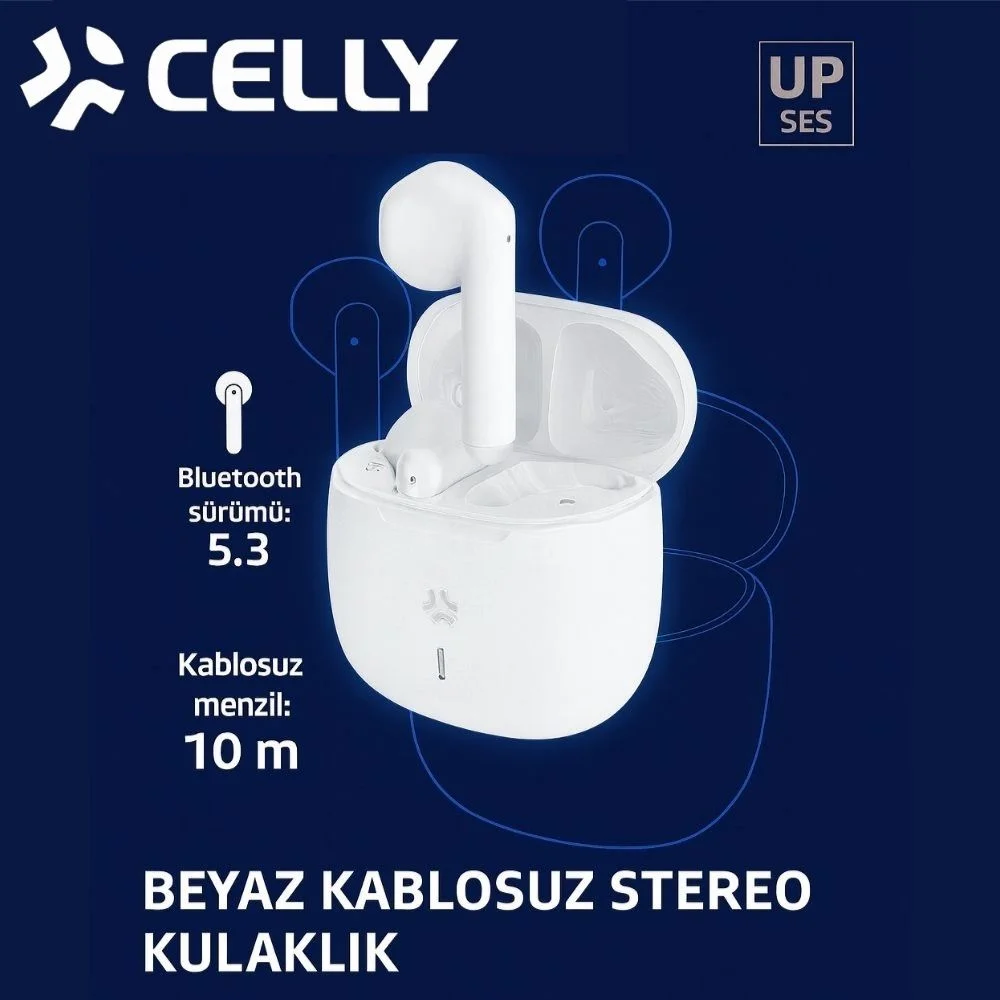 CELLY BUZ2 TWS Tam Kablosuz Bluetooth 5.3 Dokunmatik Kulak İçi Beyaz Kulaklık Type-C Girişli