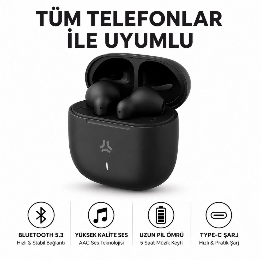 CELLY BUZ2 TWS Tam Kablosuz Bluetooth 5.3 Dokunmatik Kulak İçi Siyah Kulaklık Type-C Girişli