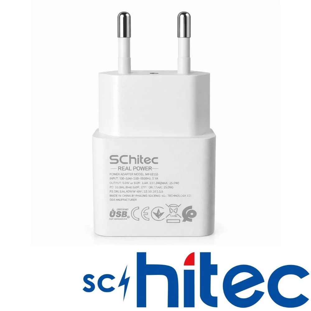 SChitec 25W Çıkışlı Hızlı Şarj Aleti Type-C to Type-C Kablolu Set Beyaz SC005