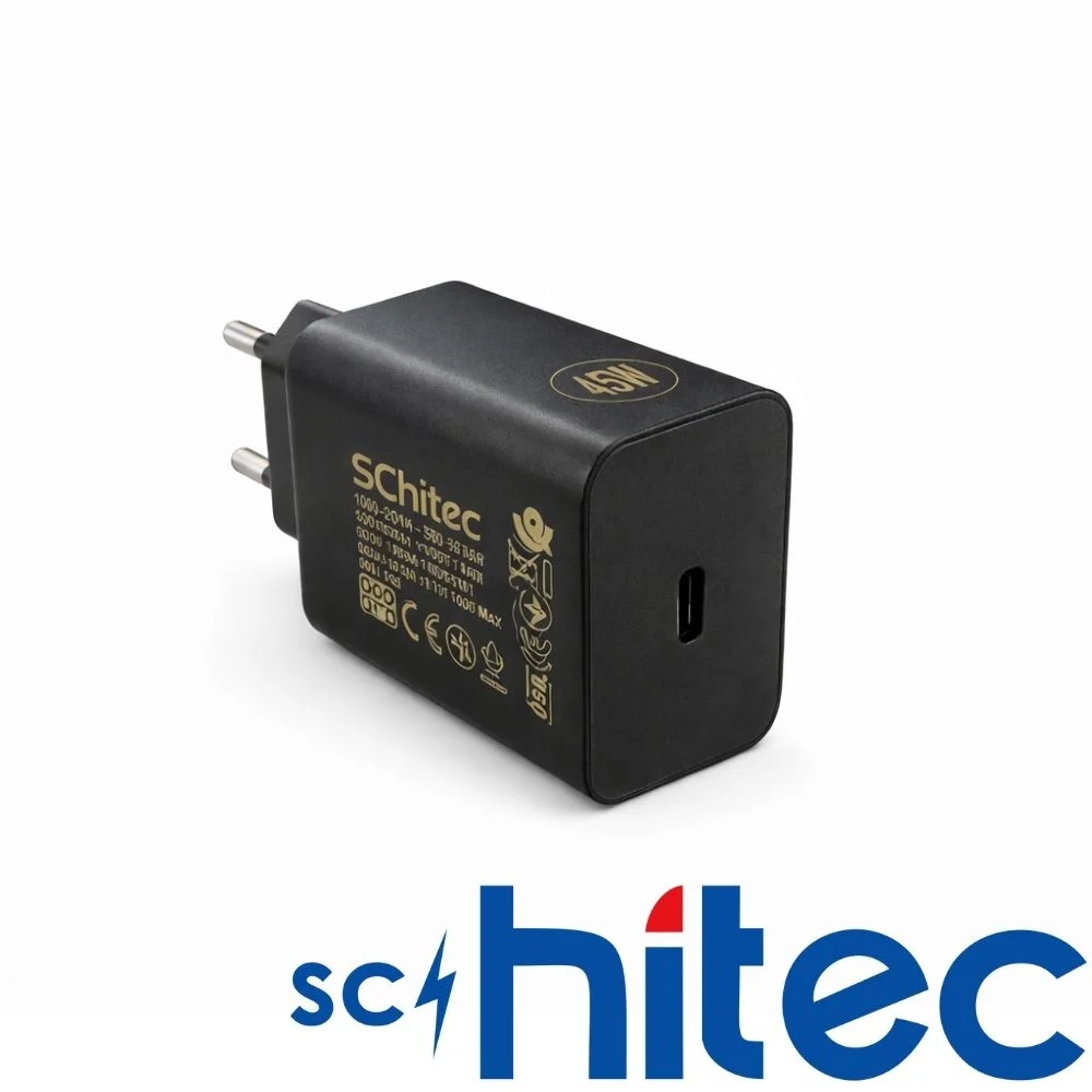 SChitec 45W Çıkışlı Hızlı Şarj Aleti Type-C to Type-C Kablolu Set Siyah SC008