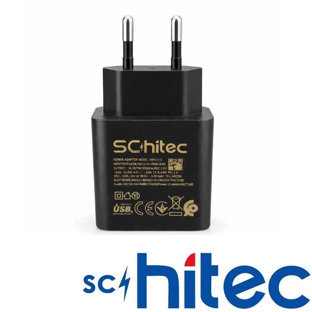 SChitec 45W Çıkışlı Hızlı Şarj Aleti Type-C to Type-C Kablolu Set Siyah SC008
