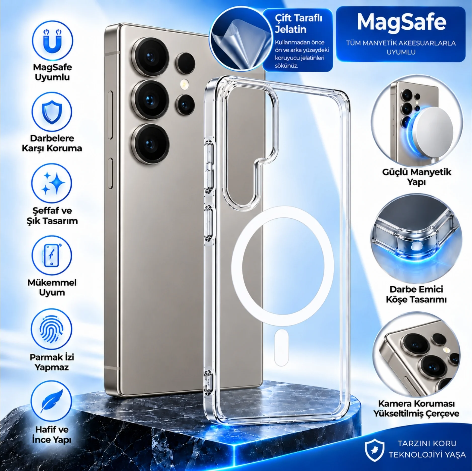 ScHitec Samsung Galaxy S25 Ultra Magsafe Özellikli Şeffaf Kılıf