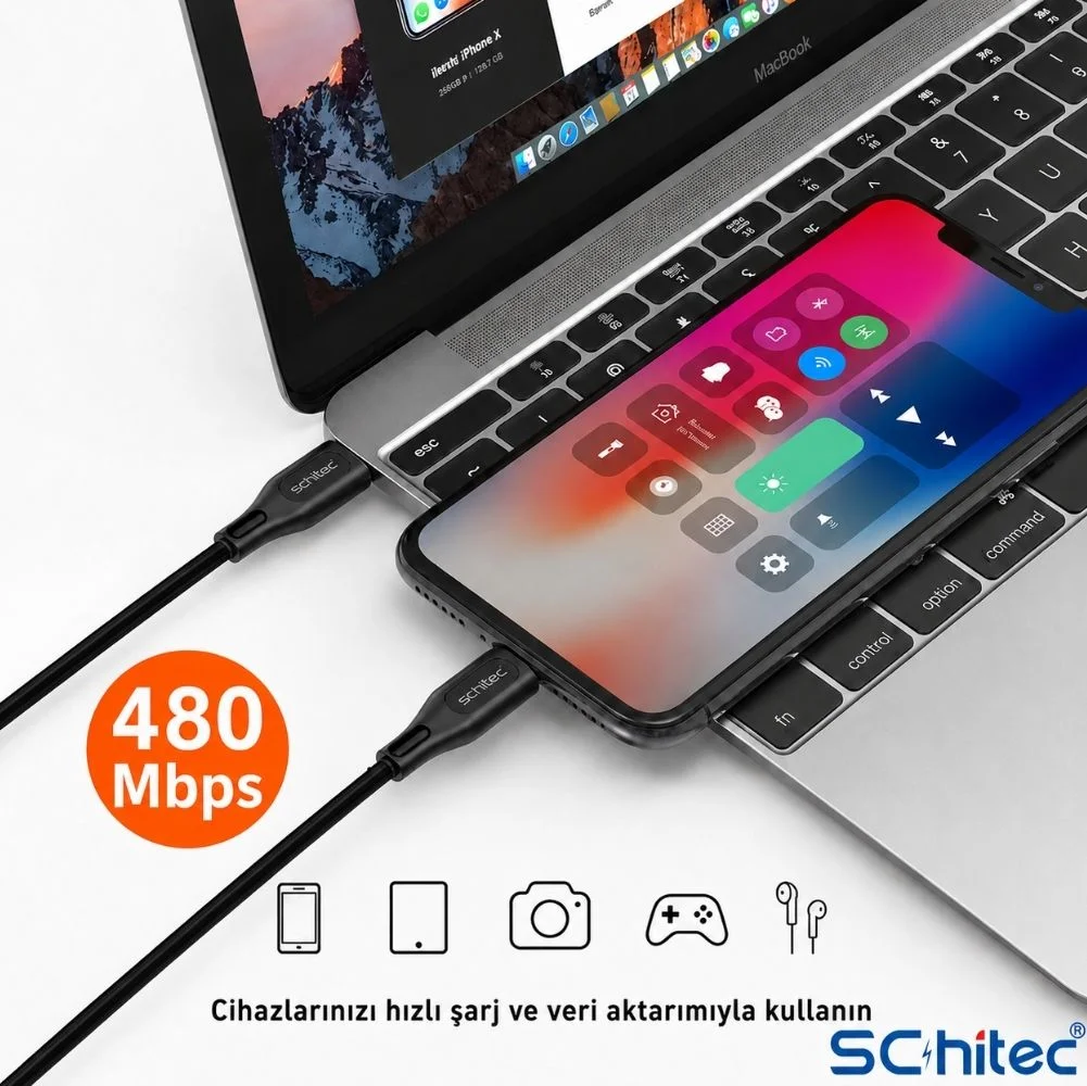 SChitec 60W Type-C to Type-C Hızlı Şarj ve Data Kablosu Siyah 1m HG/C-09CC