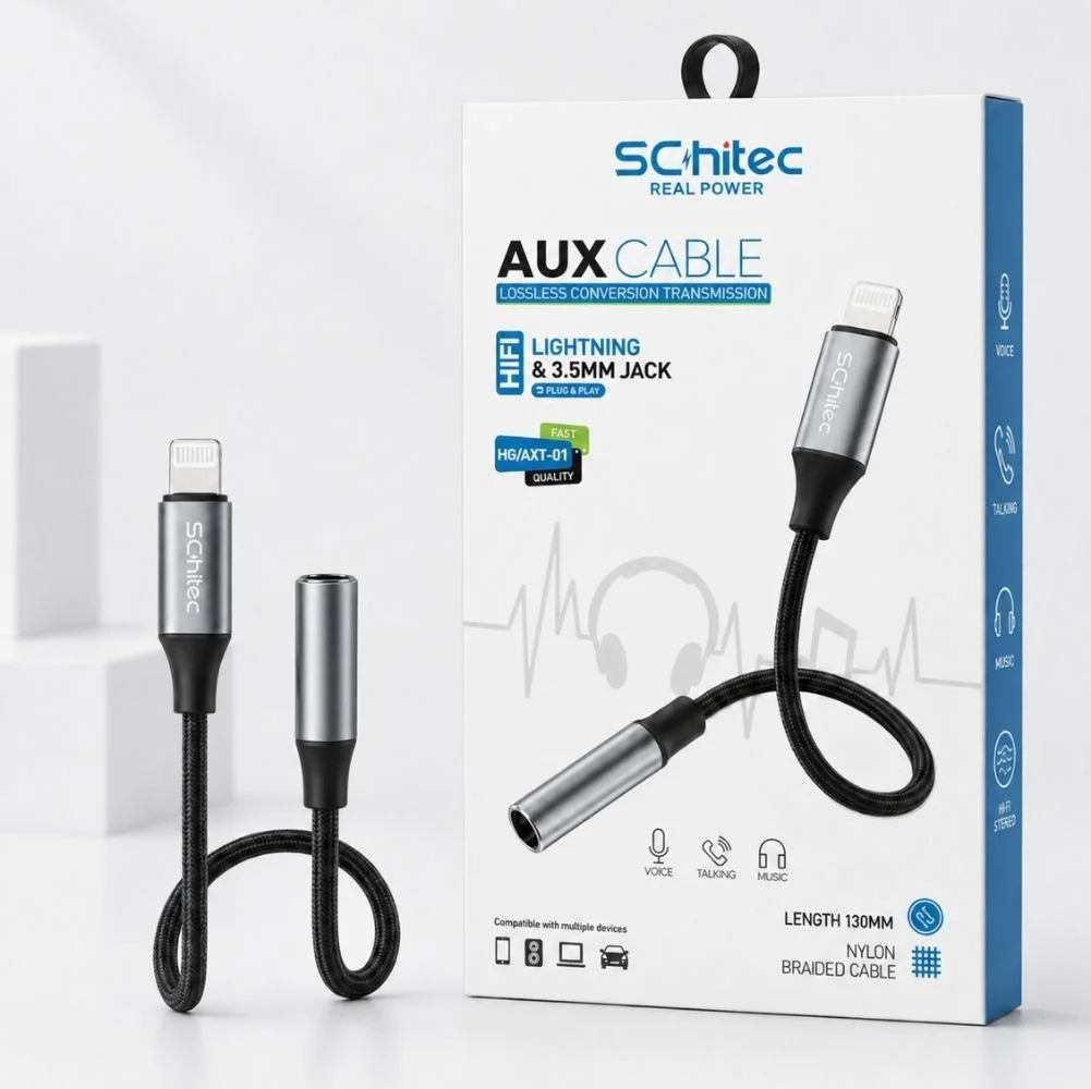 SChitec Lightning to 3.5mm AUX Dönüştürücü 10cm Siyah HG/AXT-01