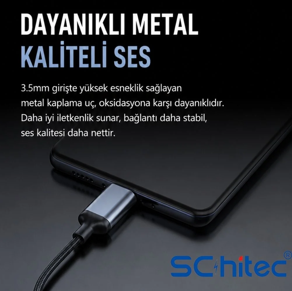SChitec Type-C to 3.5mm Aux Dönüştürücü Adaptör HiFi Stereo Ses 10cm Siyah HG/AXT-02