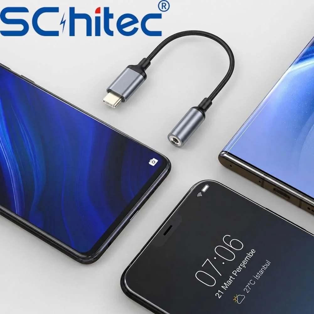 SChitec Type-C to 3.5mm Aux Dönüştürücü Adaptör HiFi Stereo Ses 10cm Siyah HG/AXT-02