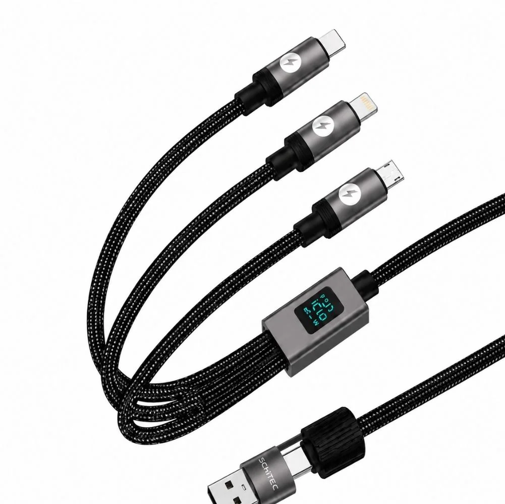 SChitec 5in1 100W Göstergeli Type-C ve UsbA Girişli Micro Type-C Lightning Çıkışlı Hızlı Şarj 1.2m