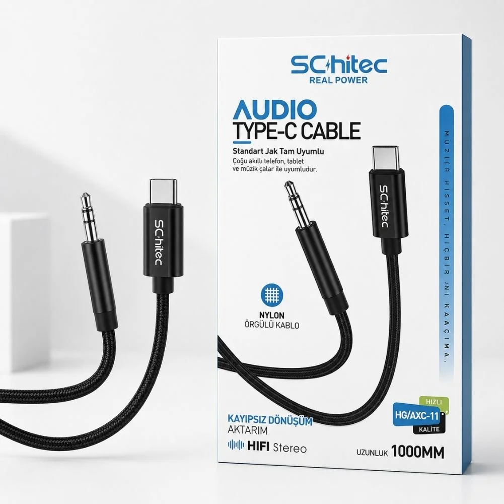 SChitec Type-C to 3.5mm Aux Ses Kablosu 1m Siyah HG/AXC-11