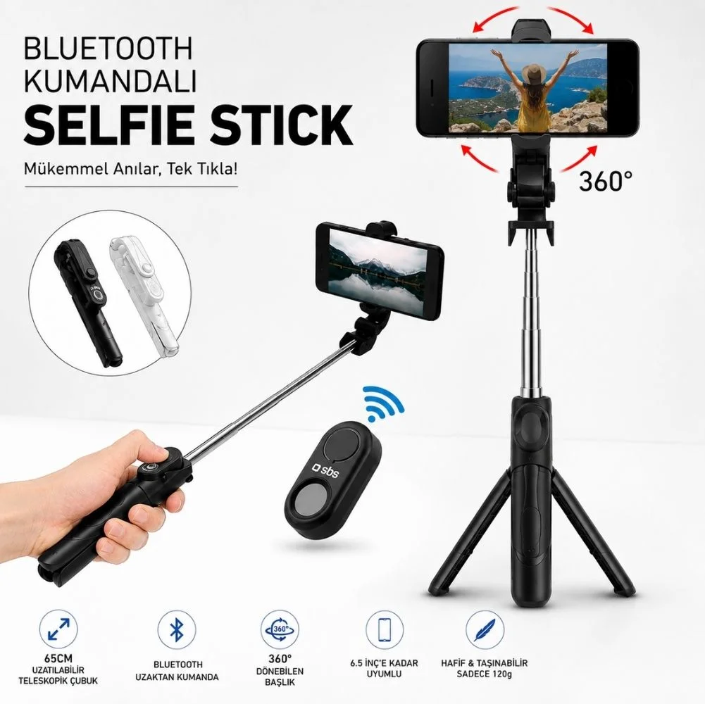 SBS Premium Bluetooth Selfie Çubuğu Siyah Samsung Türkiye Garantili