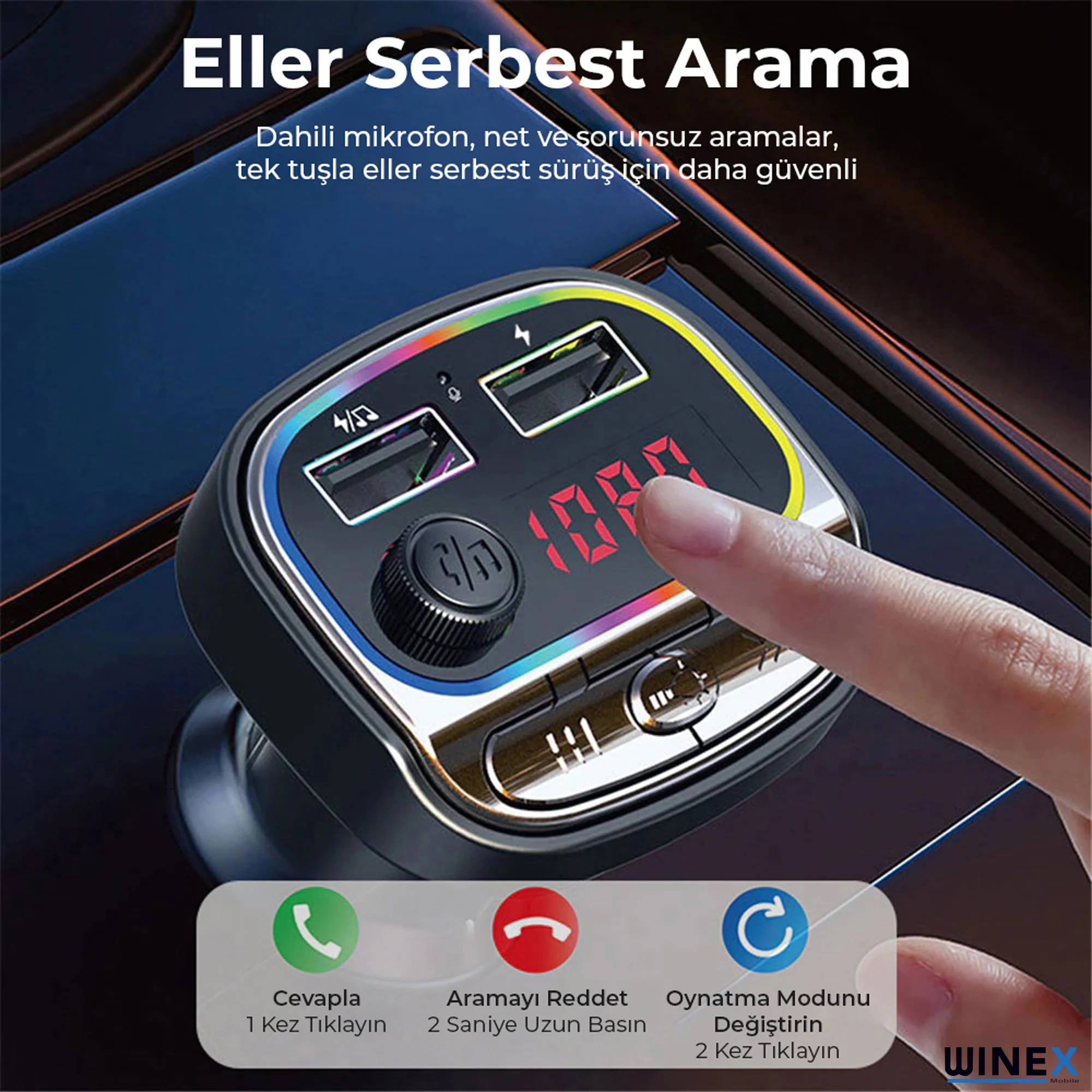 Winex C21 Fm Handsfree Bluetooth Modülatör Araç MP3 Player