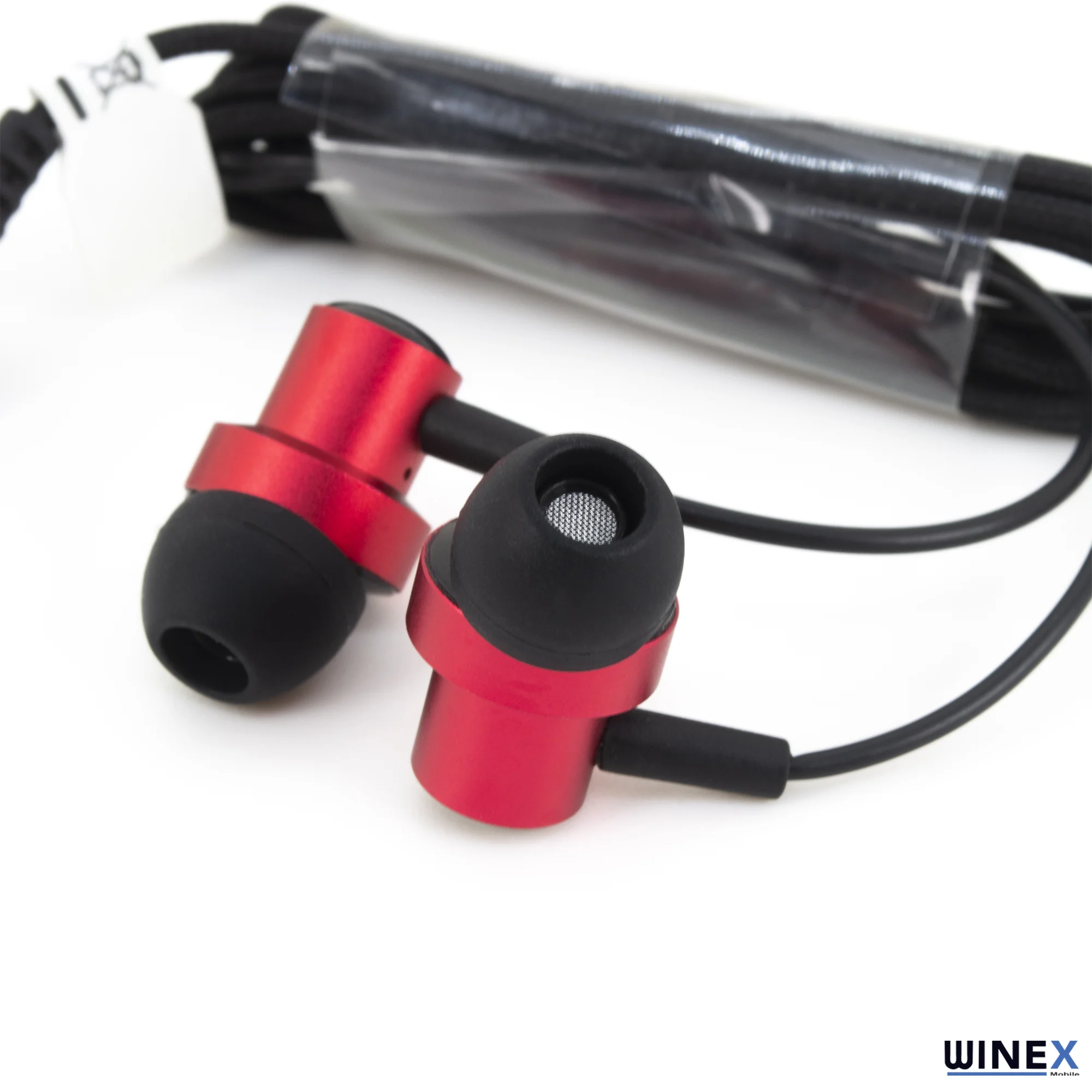Winex 3.5mm Jack Girişli Mıknatıslı Metal Mikrofonlu Kablolu Kulakiçi Kulaklık Kırmızı