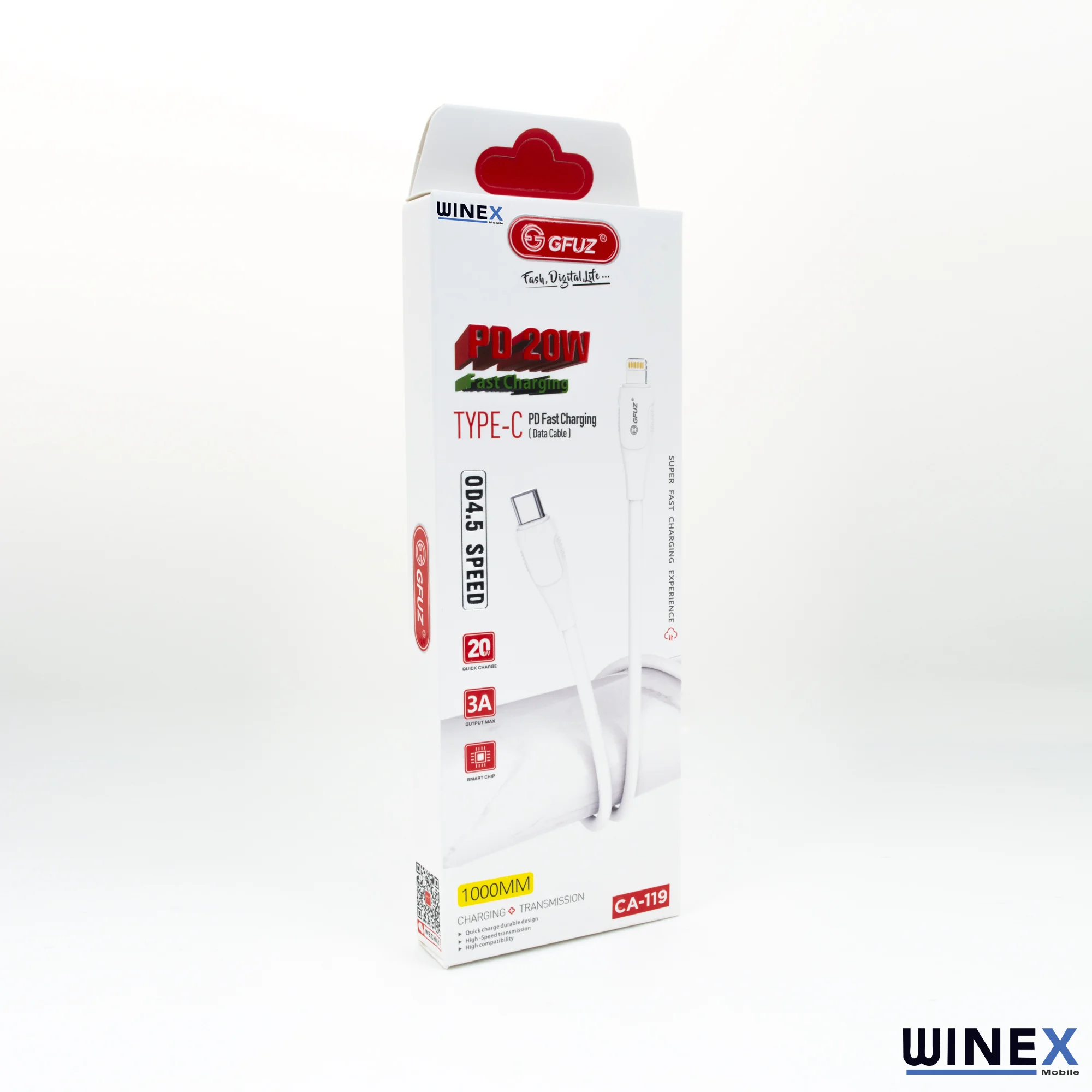 Winex CA119 3A PD20 Type-C to Lightning Data ve Hızlı Şarj Kablosu Beyaz