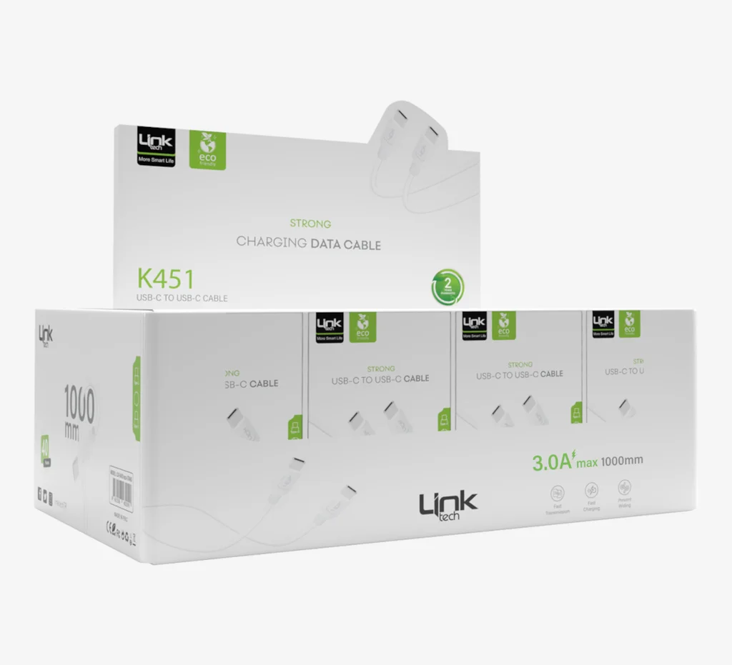 K451 Strong 1M 3A 60W Tip-C → Tip-C Çevre Dostu Şarj Kablosu 40lı Paket