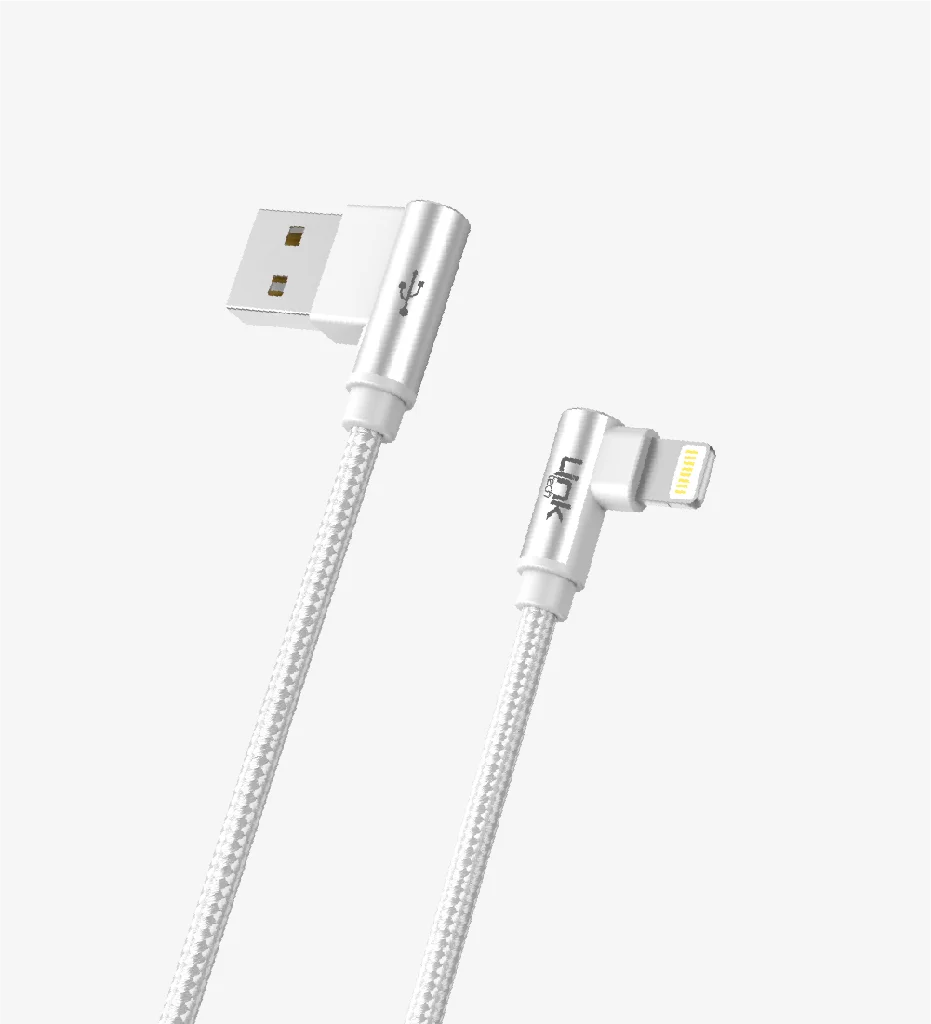 K593 Gaming 90° Derece Metalik Başlıklı 1500mm 3A Örgülü Lightning Şarj Kablosu