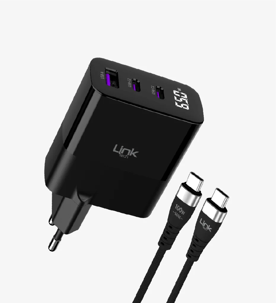 G853 Premium Tip-C Kablolu 3lü Çıkış 65W Süper SI GaN Şarj Adaptörü