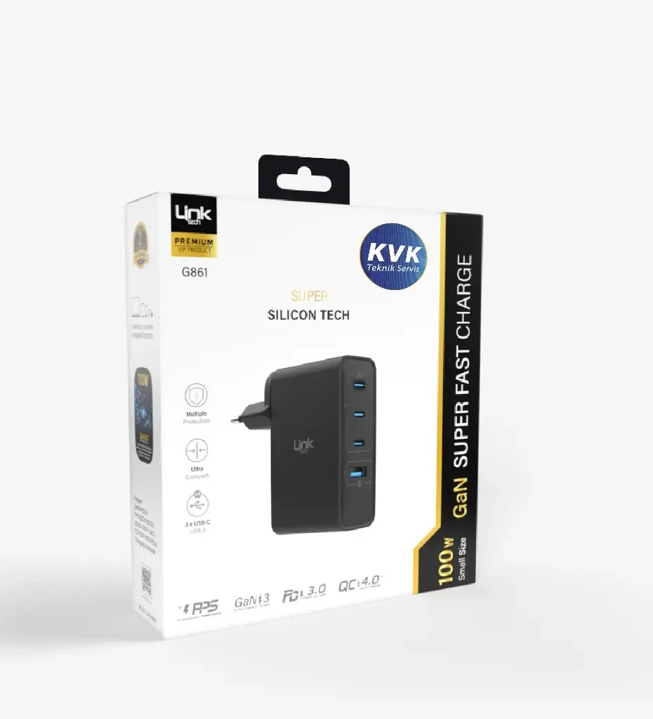 G861 Premium 4lü Çıkış 100W Süper SI GaN Şarj Adaptörü